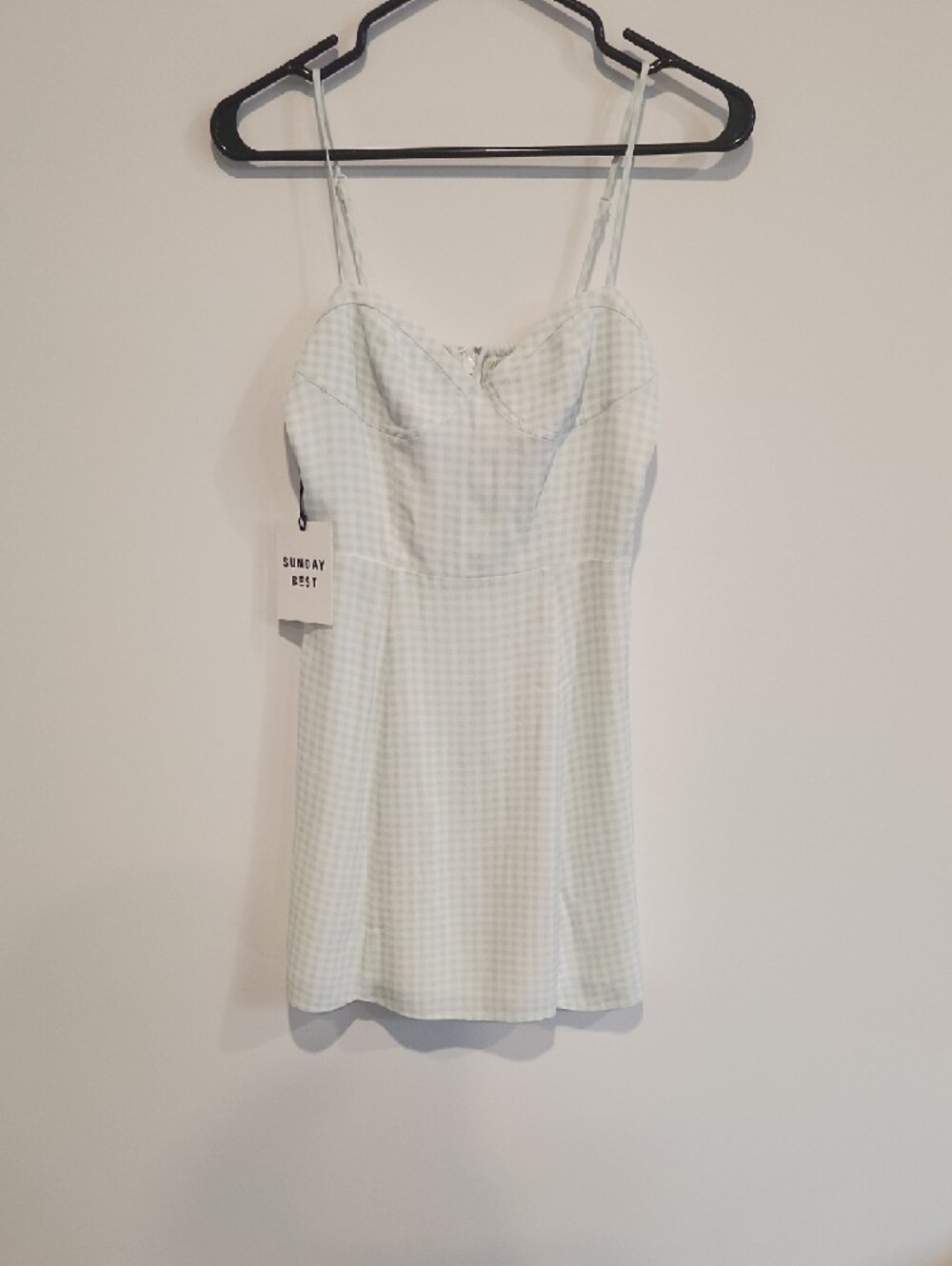 ARITZIA SUNDAY BEST Gingham Sweetheart Mini Dress in Pale Green - Picture 8 of 10